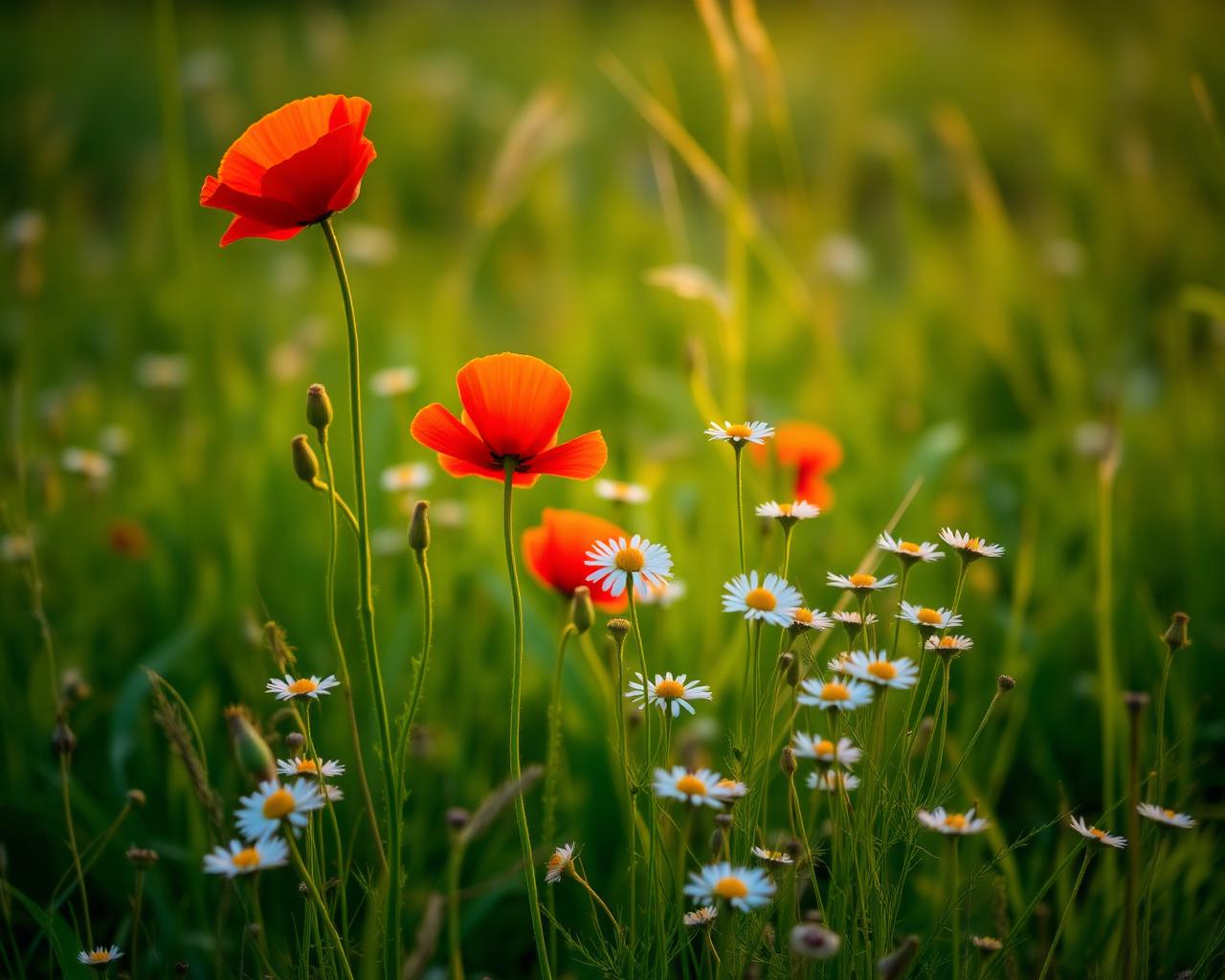 Amapolas y margaritas silvestres